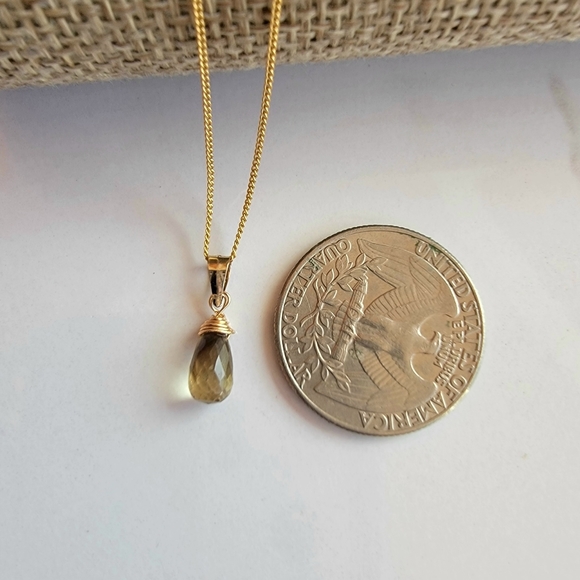 Bi Lemon Quartz Necklace Minimalist Crystal Gemstone champagne brown - Picture 3 of 4